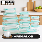 Conjunto de Recipientes Organizadores de Vidrio Templado con Tapa Antiderrame