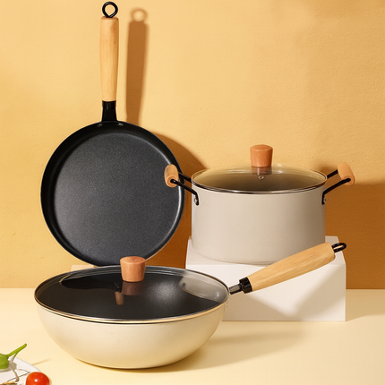 Conjunto Completo de 3 Ollas en Acero Inox Antideslizante con Mango de Madera